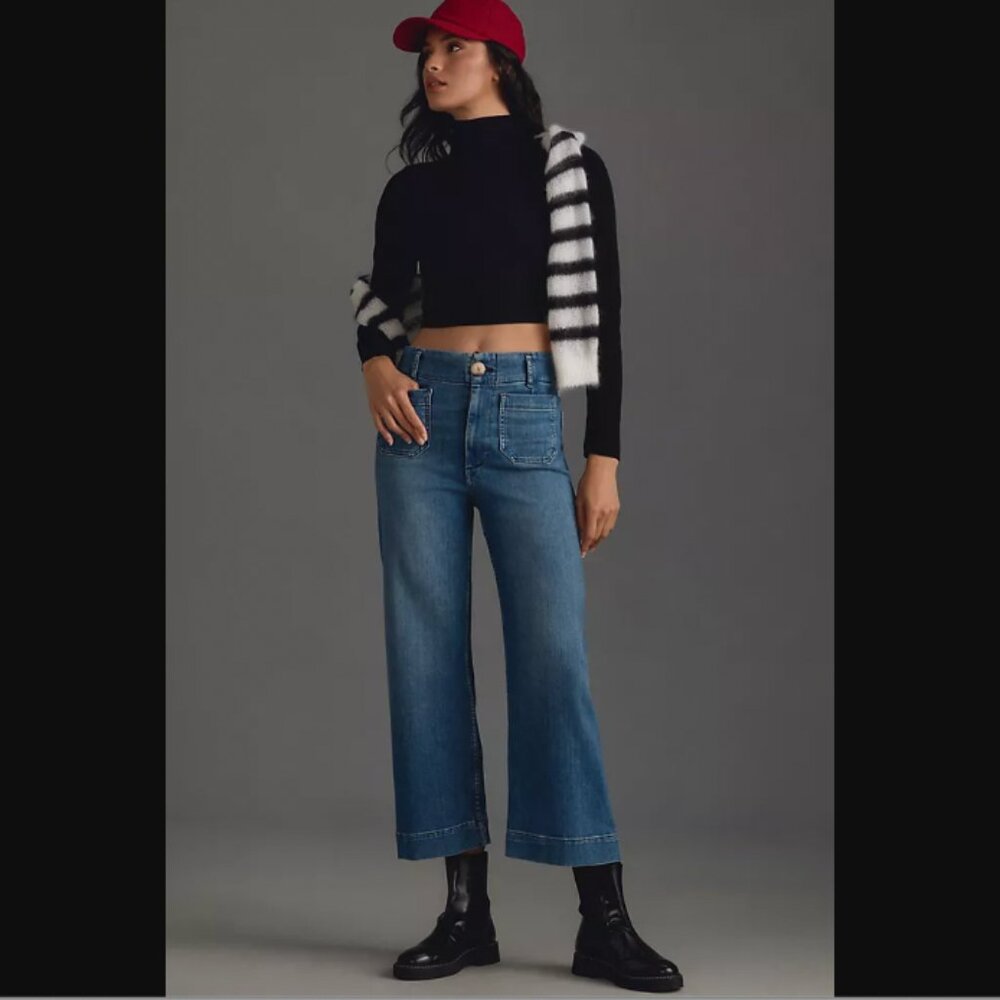 Anthropologie The Colette Cropped High-Rise Wide-Leg Jeans by Maeve